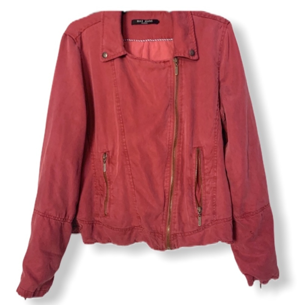 Max Jeans ‎ Valley of Fire Tencel Maroon Jacket Utility Streetwear Full Zip